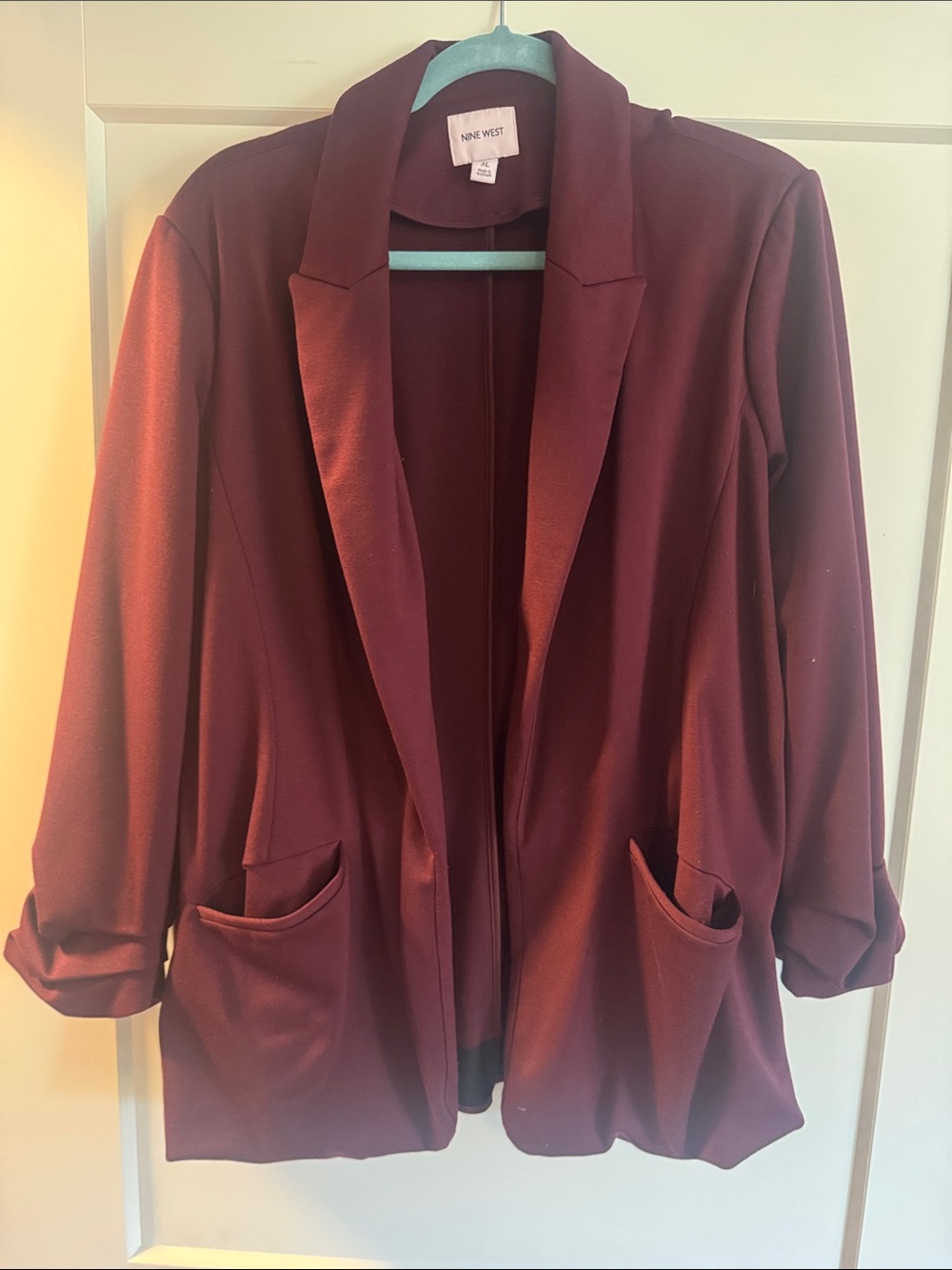 Nine West Women's Maroon Open-Front Blazer Jacket